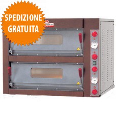 Forno Pizzeria 6+6 Pizze a 2 Camere Elettrico Piano in Refrattario con Frontale Rustico